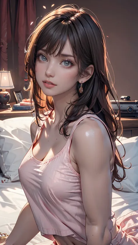 (  Masterpiece ),( best quality:1.1),( ultra detail), best illustration, fine-grained,( portrait:1.1),(Intense close-up),Watercolor)floating, 1 girl ,Alone,, slim,( Extremely Delicate and Beautiful Face ),( precise and beautiful eyes ),Pink thick lips,(Bed...