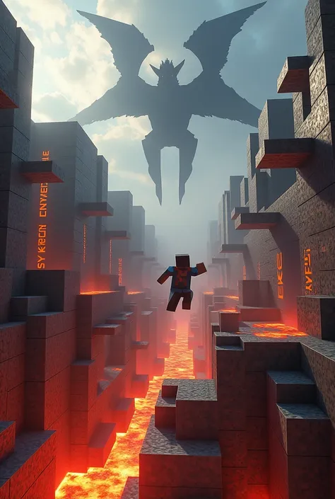 Minecraft live parkour live with text under sky lava warden