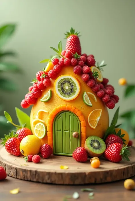 A house made of fruit on a table