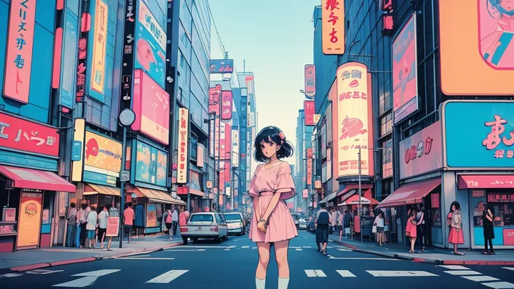 lo-fi, cill,  city pop,  Scenery, New Retro,  nostalgic ,  Neon Designs , Tokyo Mellow , 80s culture,  Retro Pop Illustrations, Fancy, pastel,