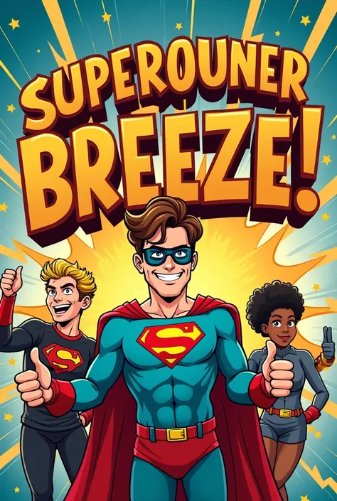 create page Title Panel: "The Superfluous Superheroes: Saving the Day… Kind Of!" in dramatic block letters, surrounded by comic book-style lightning bolts. Two Heroes Captain Slight Breeze and Sir Barely Invisible with Ant Whisperer that Dramatically crouc...