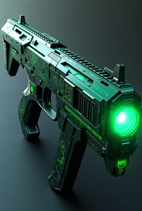 a futuristic gun made by eagle and Hulk fusion its looks like a killer gun machine 