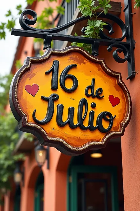 Create a sign for a pharmacy called 16 de Julio 