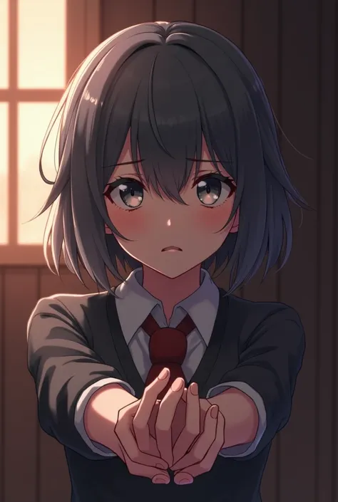 Handsome older sister with short yandere hair and boyish gray hair、Ill give you a hug