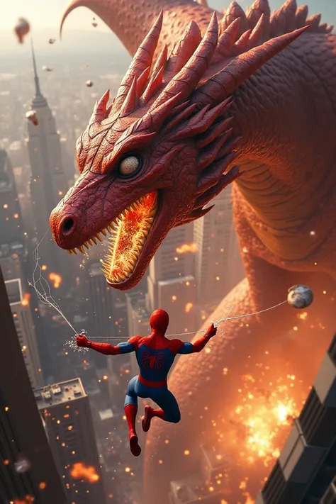Spider-Man beats up a giant dragon