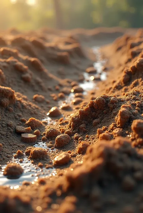 particles of sand ,  clay and silt in a soil filling up with water 