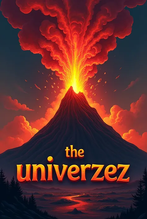 logo with letters " The UniverZeZ  " on a volcano full of burning wool