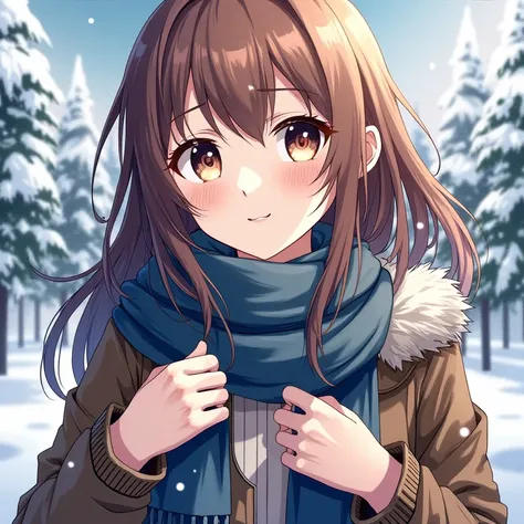 garden, its snowing ,night,Brown haired girl, Brown Eyes , Proximity Method, smiles