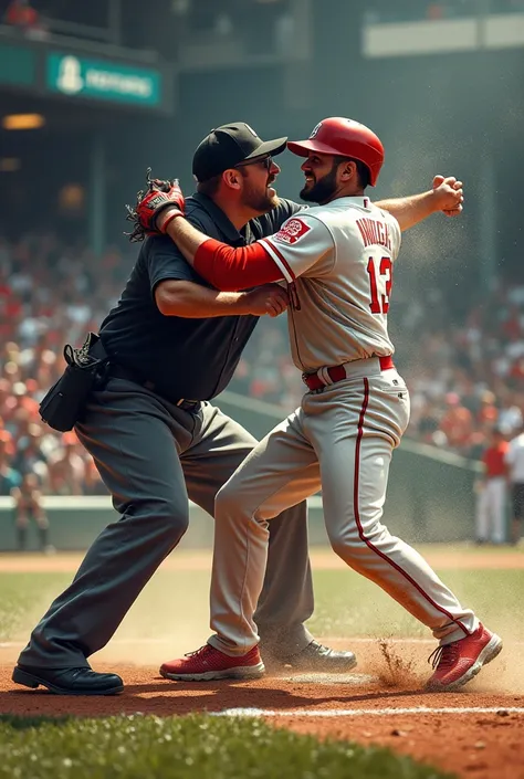 Intensive fight with blows from a player against the baseball ampayer 