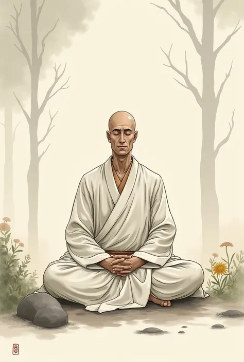 drawing of a monk sitting and meditating