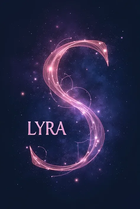  Create a logo inspired by the constellation Lydra ,  with an elegant letter in shades of purple and medium-dark pink with blue written in an upper case "lyra", as sophisticated as possible with a background from the constellation itself 