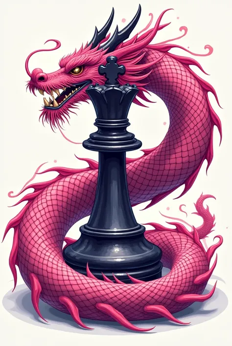  I created an image for a logo  . I want the king ,  chess piece in the middle and surrounded by a pink Chinese dragon circling it..   It will be a logo for a plaid t-shirt  .