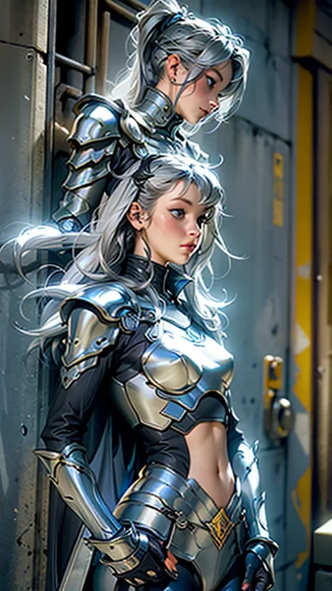 Woman, fantasy metal armor,