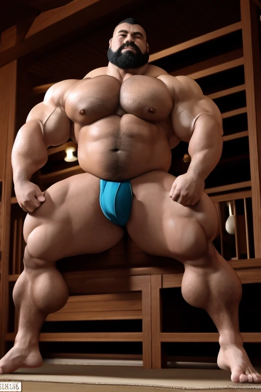 A chubby musclebear Japanese man, (65 years-old daddy muscle bears, 7 daddy:1.1), 1 man, Solo, wearing a white semi sexy fundoshi, (big shoulders), musculature, strong physique, hairy, huge beefy, chubby and stout, stubbles, (Detailed body), realistic eyes...