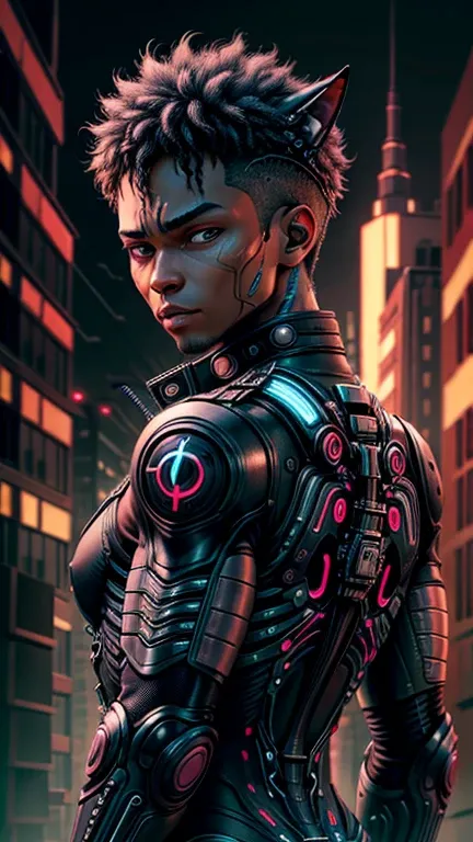  ultra detail,  high definition ,  ultra detailed,  best quality, wonderful,  best quality,  Highly Detailed CG Unity 8K Wallpaper,  cinematic lighting , Cat Fanboy ,  cyberpunk , Black Boy