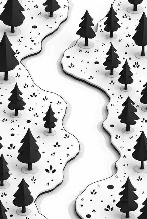 Make me a map from above in black and white with very simplified trees without details