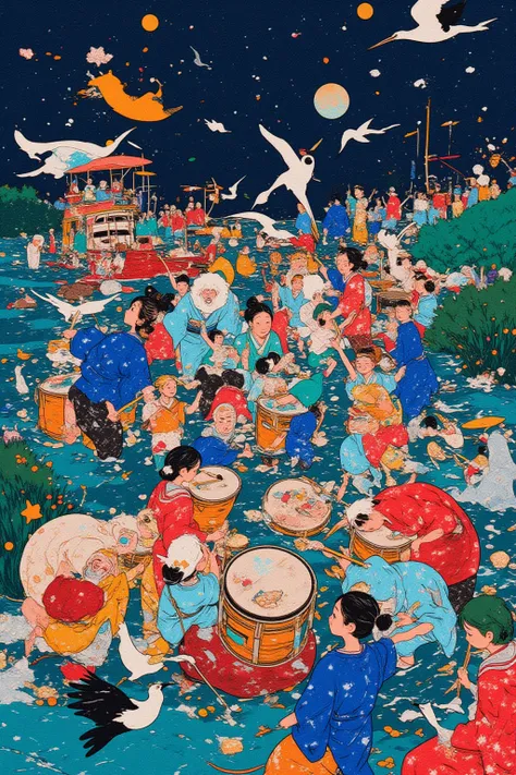   Tokushima Prefectures Awa Odori 、Many women in yukata dance brilliantly、 surreal collage, a contemporary artistic collage, collage artwork,     New Album Cover    ,    Great job! , digital collage, ( collage ), collage art, contemporary collage, mixed me...