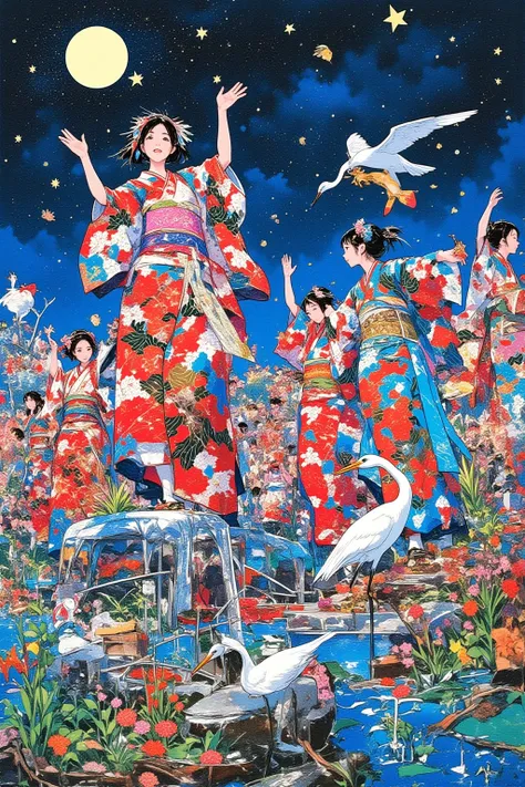   Tokushima Prefectures Awa Odori 、Many women in yukata dance brilliantly、 surreal collage, a contemporary artistic collage, collage artwork,     New Album Cover    ,    Great job! , digital collage, ( collage ), collage art, contemporary collage, mixed me...