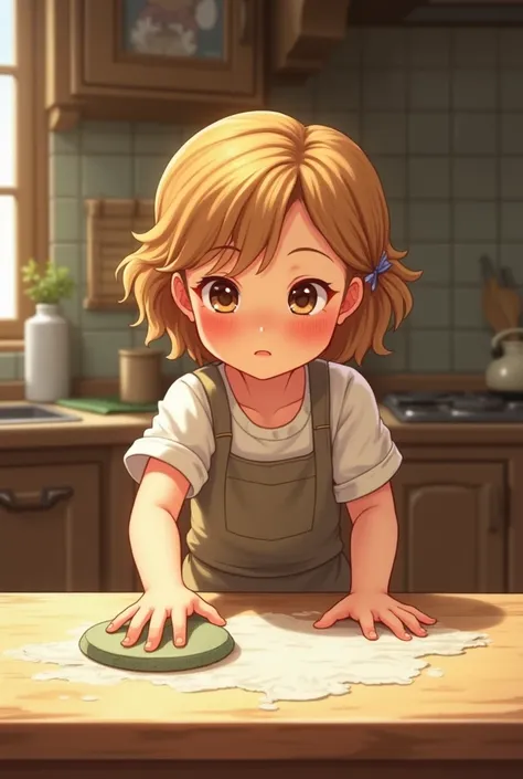 Image of a girl cleaning the table that doesnt come out so dark and doesnt look Asian