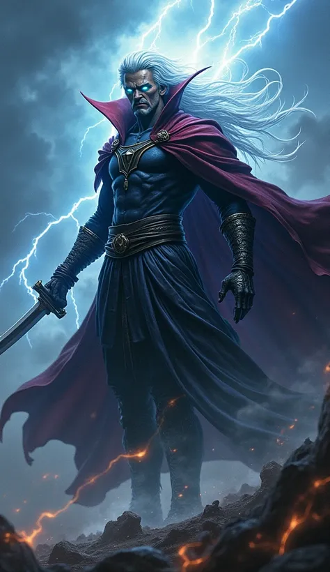 Second Image Prompt: "A terrifying hybrid entity combining the powerful features of Doctor Strange and Sephiroth, standing victorious in a battle. The creature has the flowing, silver hair of Sephiroth and the mystic, magical aura of Doctor Strange, with h...