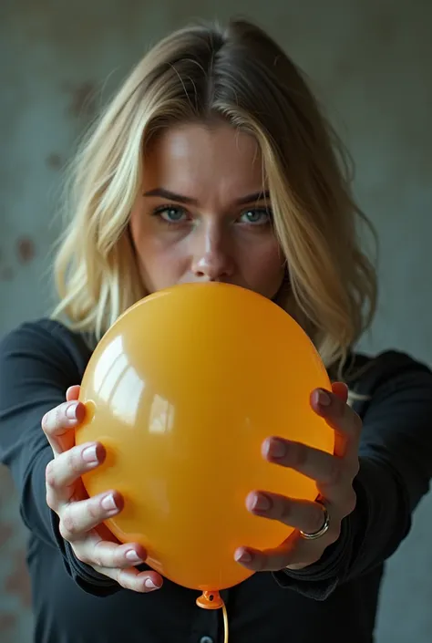 A blonde, 20 age, squeeze ballon by nails