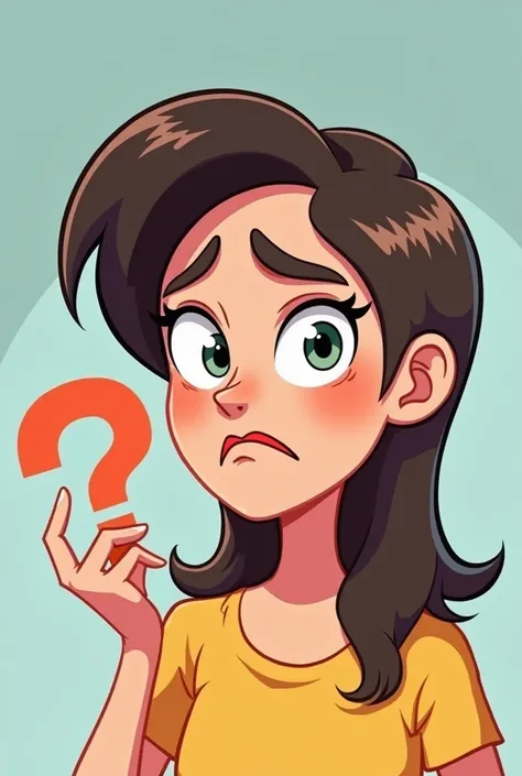  Cartoon image Young woman, With a question mark, One of the eyebrows raised, angry face 