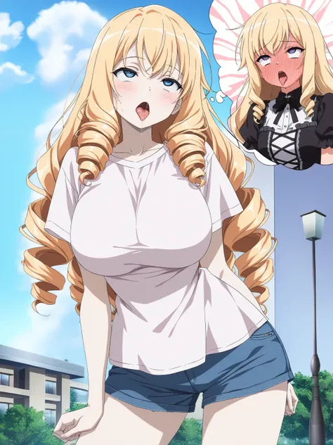 score_9, score_8_up, score_7_up,  source_anime, masterpiece, best quality, anime screencap,source_anime, anatomically correct,
(front view),
1girl,solo, pale skin,short girl, 
blonde hair, long hair,(drill hair),blue eyes,upper class,big breasts,(((white c...