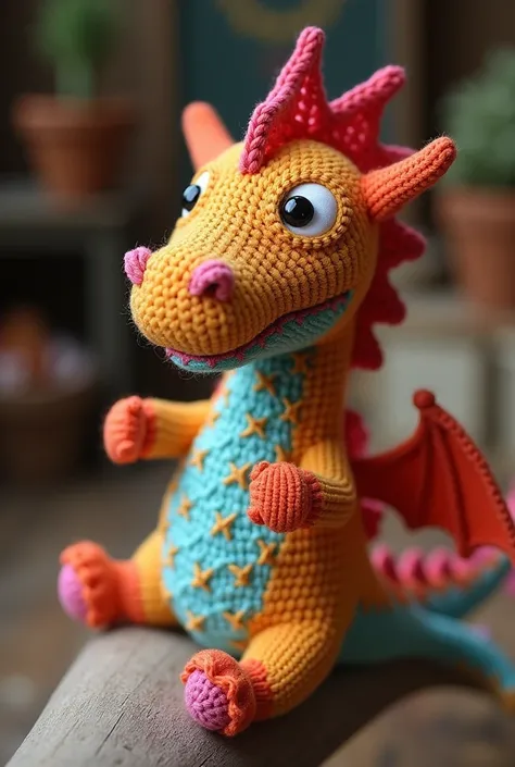 Dragon puppet toy made of socks and crochet, In which to stick your hand inside the sock
