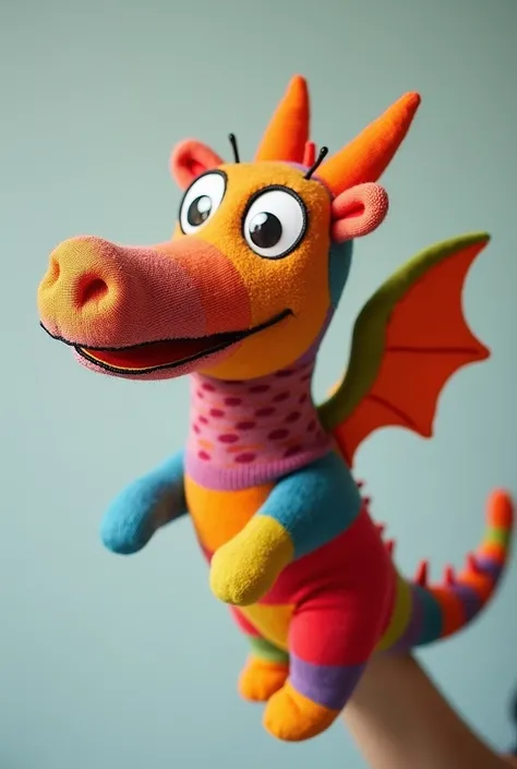 Dragon puppet toy made of socks, In which to stick your hand inside the sock
