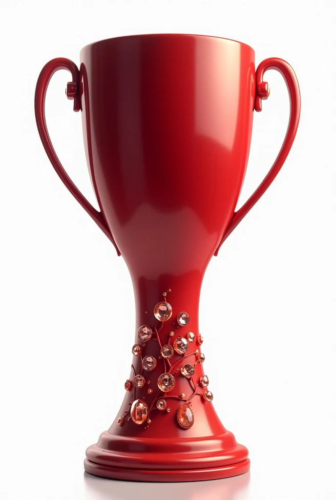 Red trophy with gems. White. Background. Football trophy with red color
