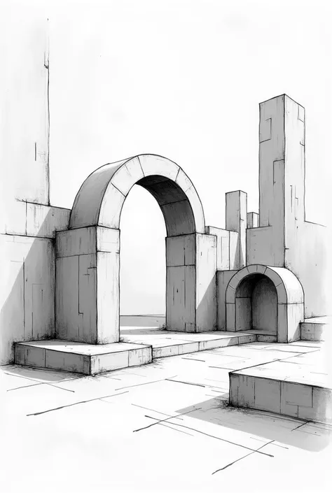 Black and white animation drawing sketch to express the principle of archs