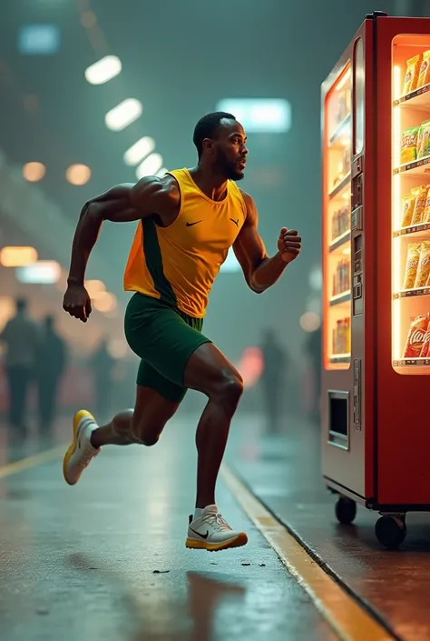 Usain bolt running to snack vending machine 