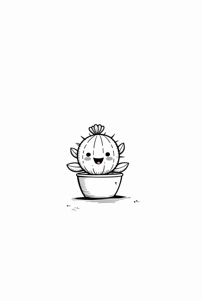 Simple black and white drawing of a happy cactus with no flowers 🌵