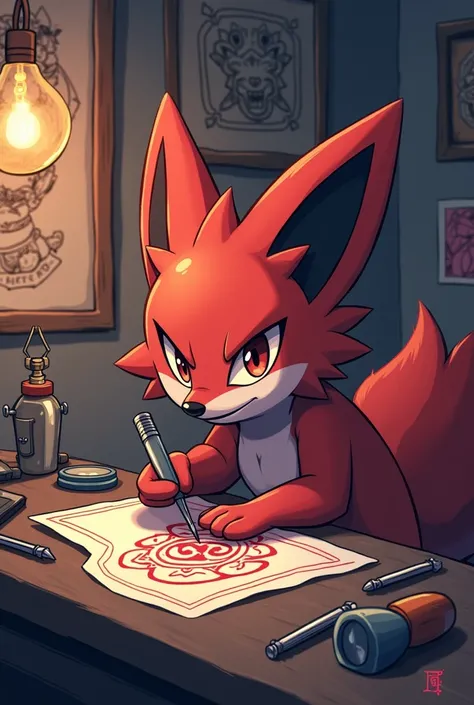 Pokemon Zorua doing a tattoo