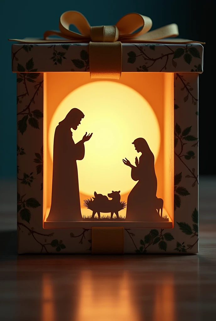 Shadow version of the nativity scene in a Christmas gift box
