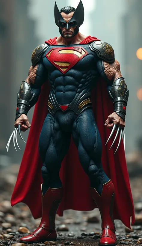 Wolverine + Superman. Superman And Wolverine Physically Combined. Cloths Mix Of Wolverine And Superman With Wolverines Mask, High Revolution, Realistic High Detailed 