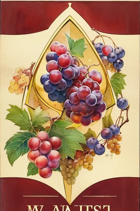 (( best quality)), ((  Masterpiece )), (  Details), cat pattern ,Geometricな模様,star,Grapes,((wine label design)）,Retro, Watercolor,Geometric