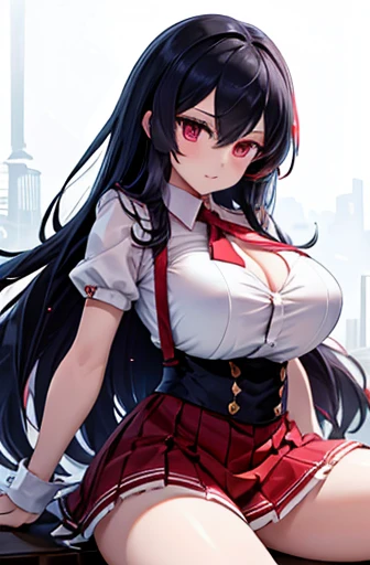 beautiful,   Masterpiece ,  best quality, extremely detailed face,   Complete,  1 girl , Alone,  Mato Well Ryuko B, Chiyue,  suspender skirt , Crouched,,   cowboy shooting, big breasts