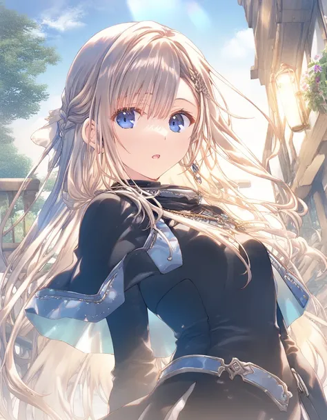 1girl, tomboy, little female, small breasts, beautiful detailed eyes,open mouth, outdoors,wind, fantasy, game CG, break,((artist:mitsumi_misato)),(artist:fujiyama),(artist:suzumori),(masterpiece), (best quality), (ultra-detailed),(Detailed Lighting), very ...