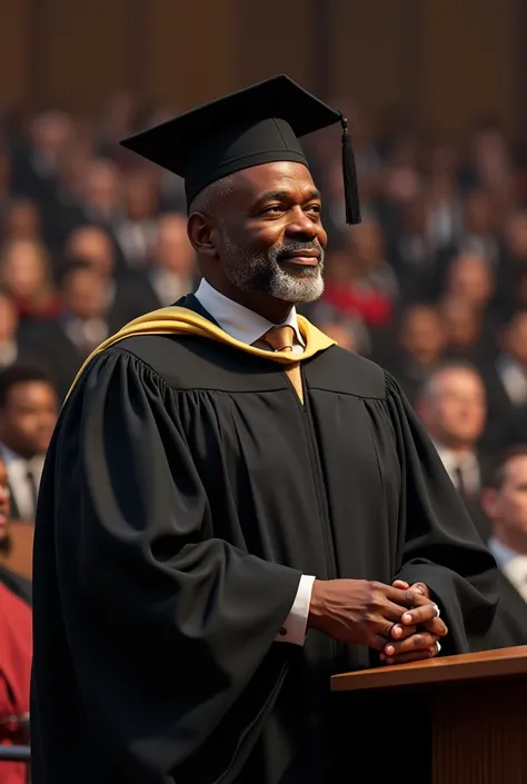 A black pastor Graduating wearing graduation cap