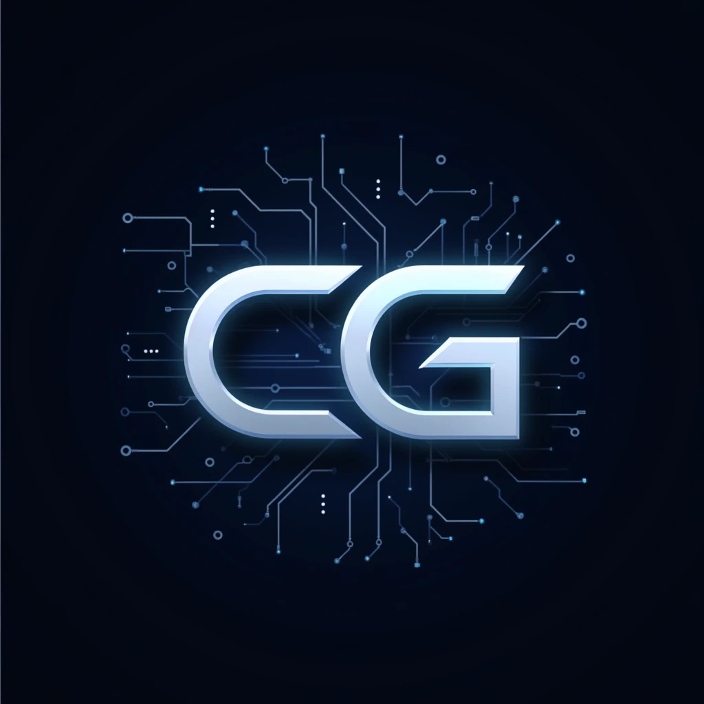 Create a logo "CG" with a background in technology and networking 
