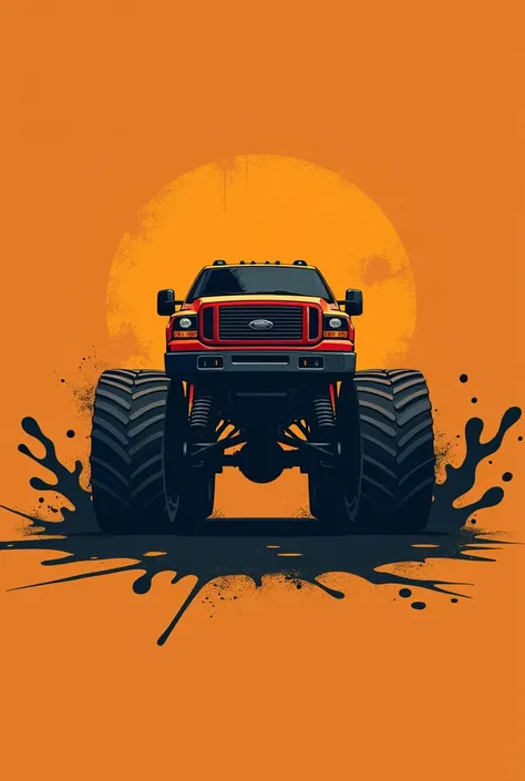  Minimalist design of a basketball logo that features a monster truck and oil. with orange and black colors 