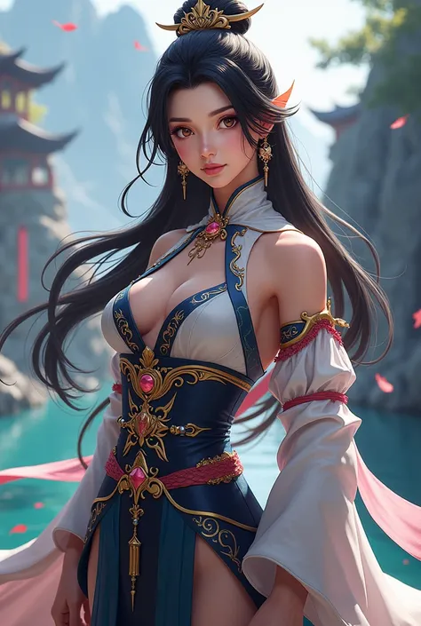 A girl that looks like a female version of Zhongli from Genshin Impact