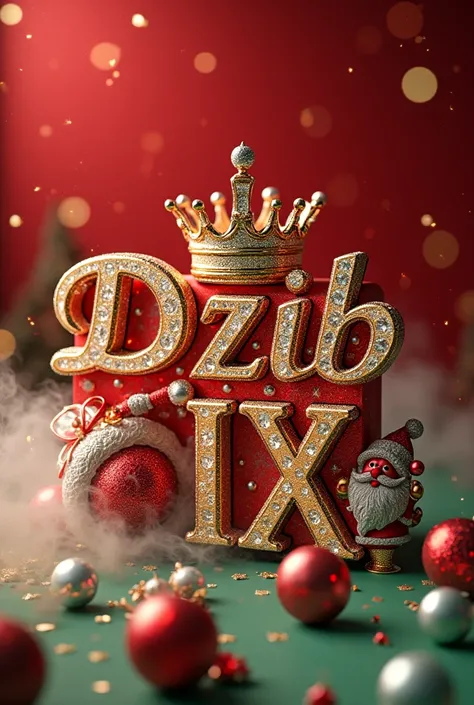 
 3D red and green Christmas accent , with gold "DZIB FAMILY IX   / name written in diamonds .  Includes rubies and diamonds , has a Santa Claus 

2-Elegant 3D Typography with the name. "DZIB FAMILY IX  "  with an elegant crown and fine diamonds with spark...