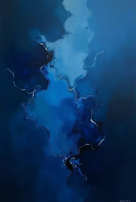 Abstract painting in dark blue tones 