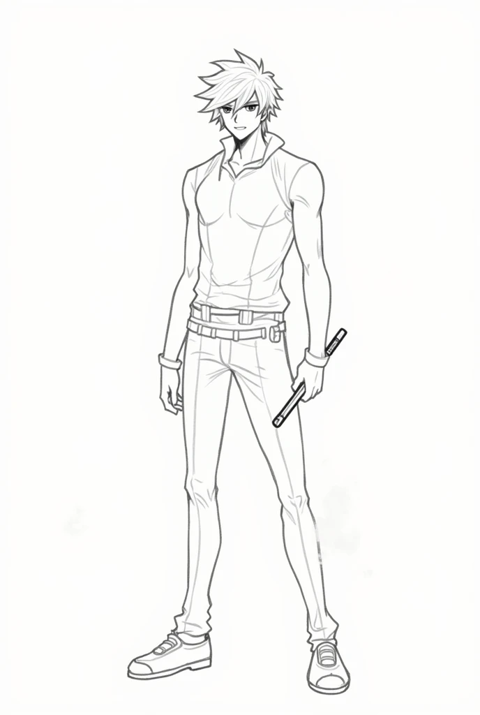 Male, ((Sketch Anime Pose)), Sketch base, base, Standing, Holding a staff, blank background