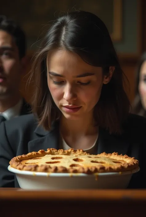  After losing the election, the girl had to eat a pie while saying she was wrong