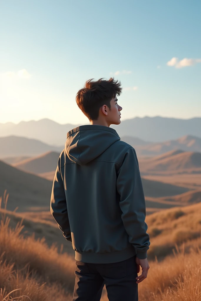 A 22-year-old adult looking at the horizon close