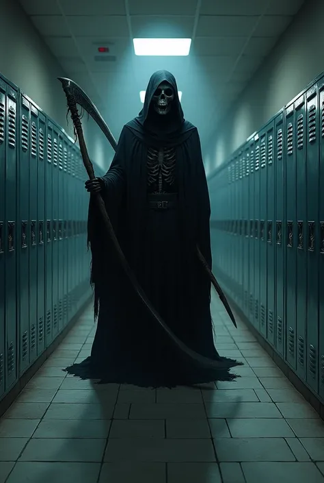 Grimm reaper in the school hallway full of lockers