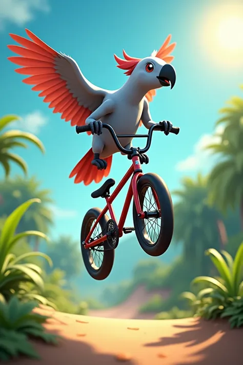 A pretty gray parrot from Gabon animated on a bmx